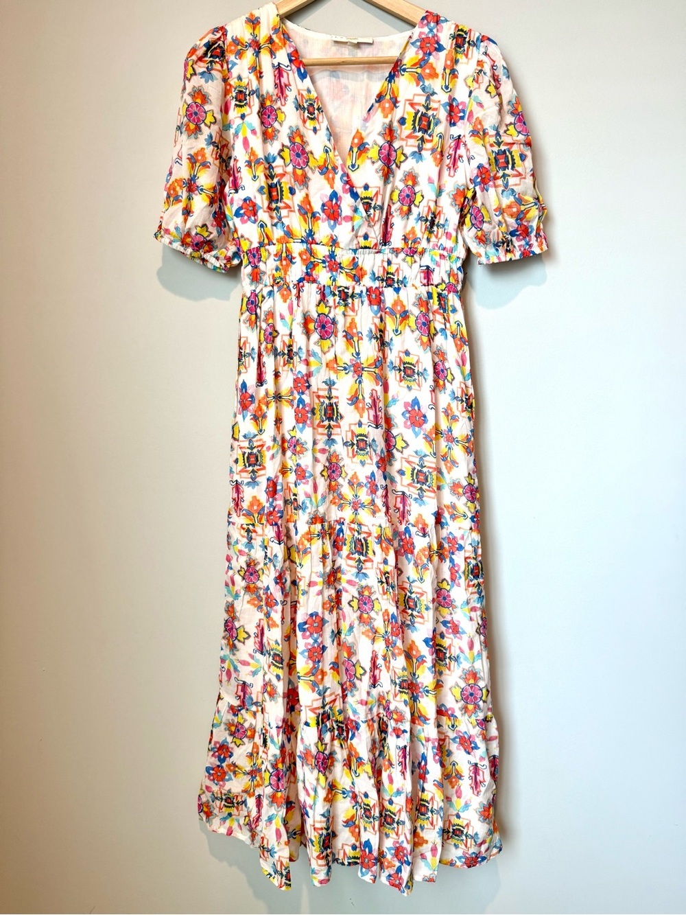 LaRoque Claudia Floral V‑Neck Maxi Dress in White with Multicolor Print